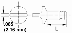 Push-to-Lock Wing Head Stud Dimension Drawing